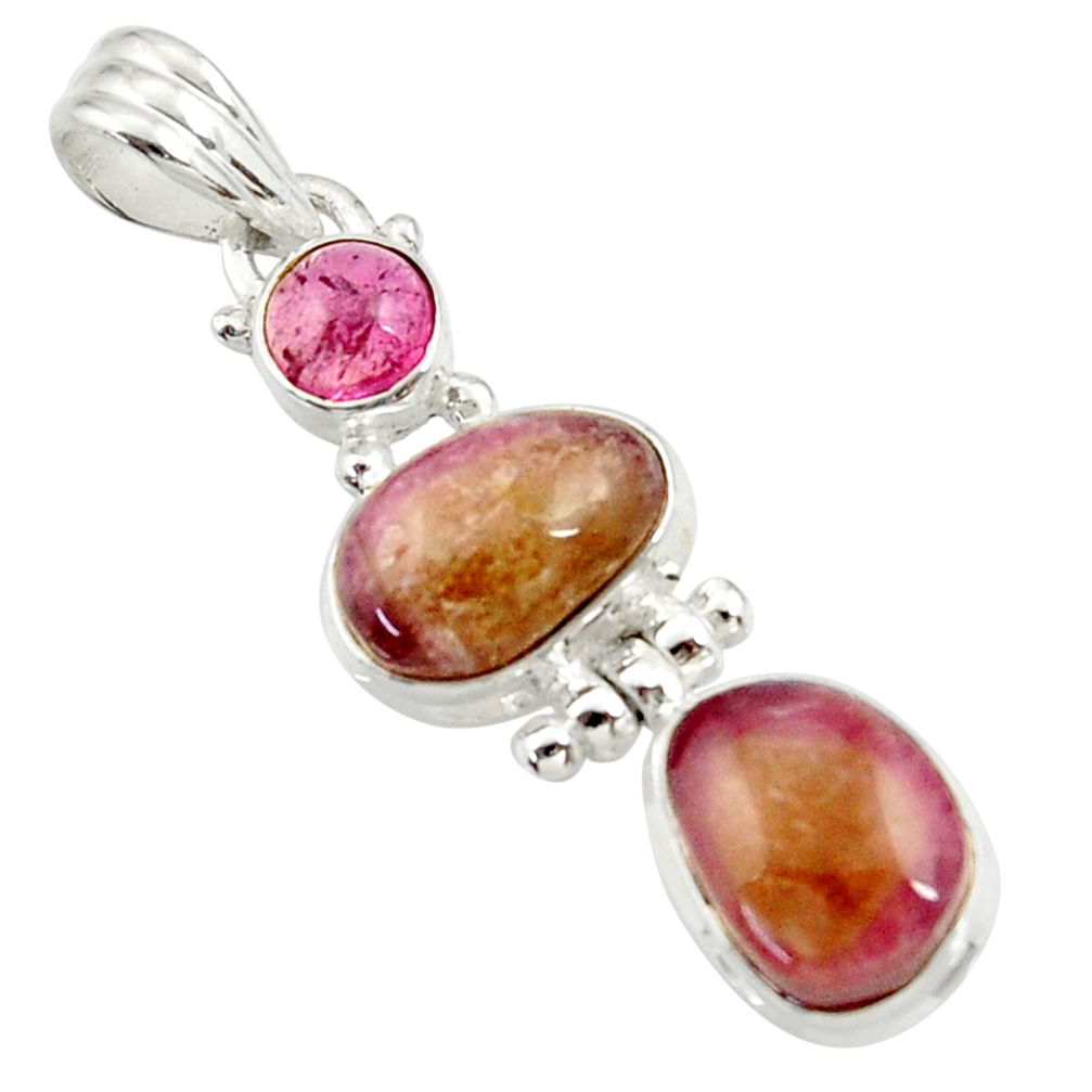 925 silver 9.70cts natural pink bio tourmaline fancy tourmaline pendant d43083