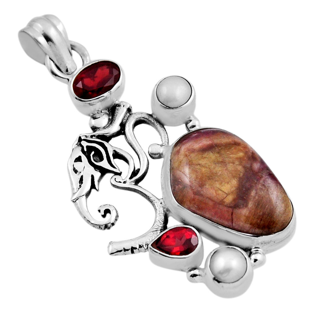 925 silver 15.89cts natural pink bio tourmaline garnet pearl om pendant n24966