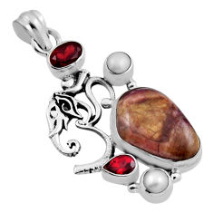 925 silver 15.89cts natural pink bio tourmaline garnet pearl om pendant n24966