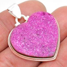 925 silver 26.70cts natural pink cobalt calcite druzy heart pendant u89199