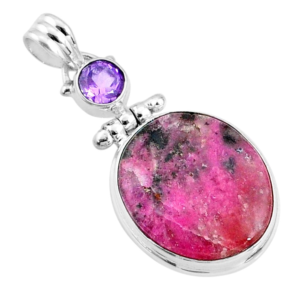 925 silver 16.62cts natural pink cobalt calcite oval amethyst pendant r66104