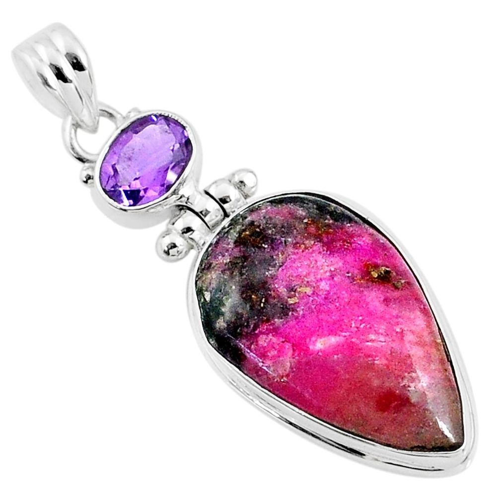 925 silver 16.20cts natural pink cobalt calcite pear amethyst pendant r66108