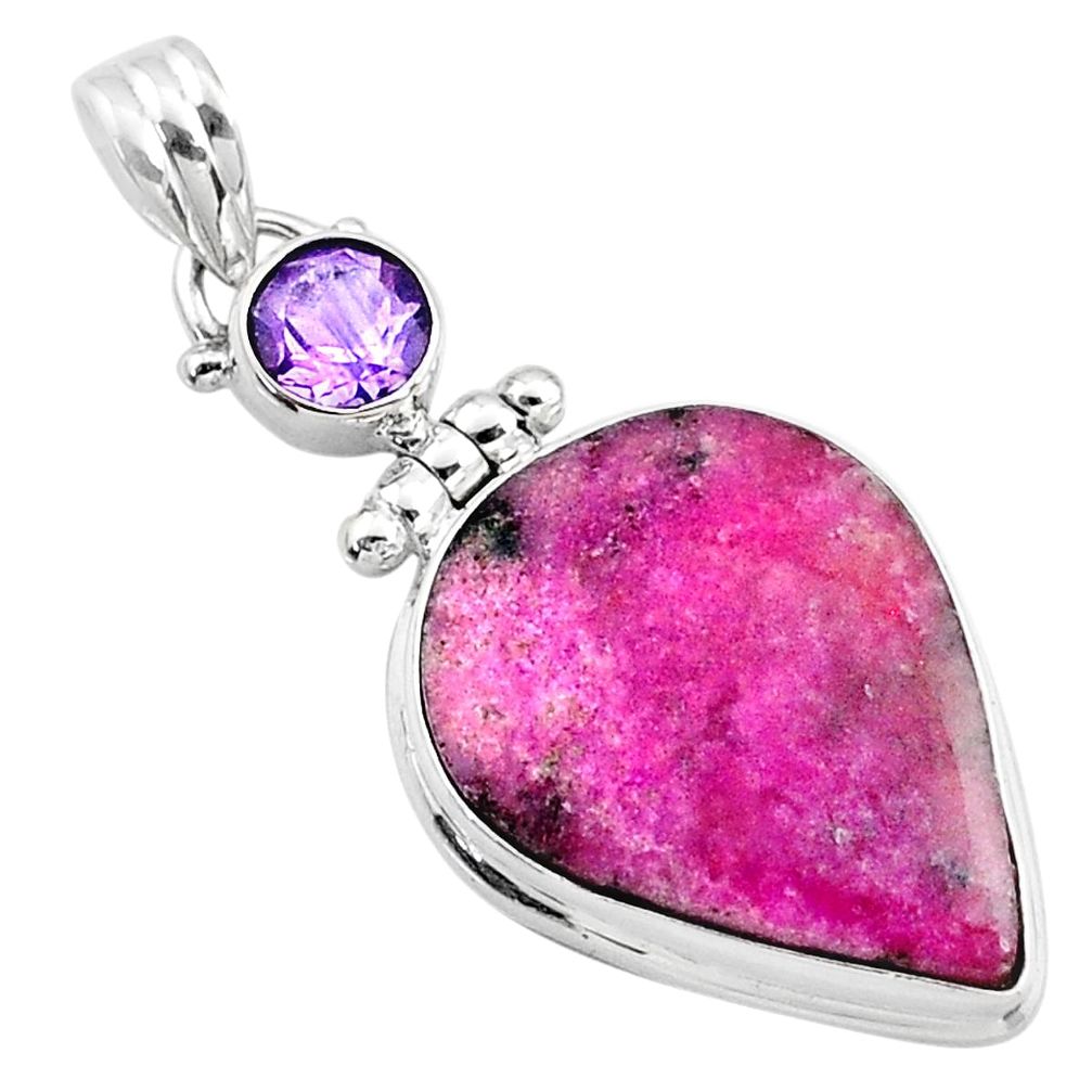 925 silver 16.73cts natural pink cobalt calcite purple amethyst pendant r66044