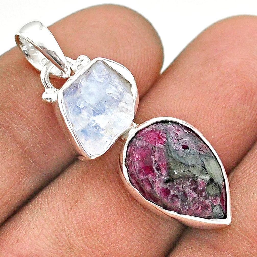 925 silver 9.37cts natural pink eudialyte moonstone slice rough pendant t69878