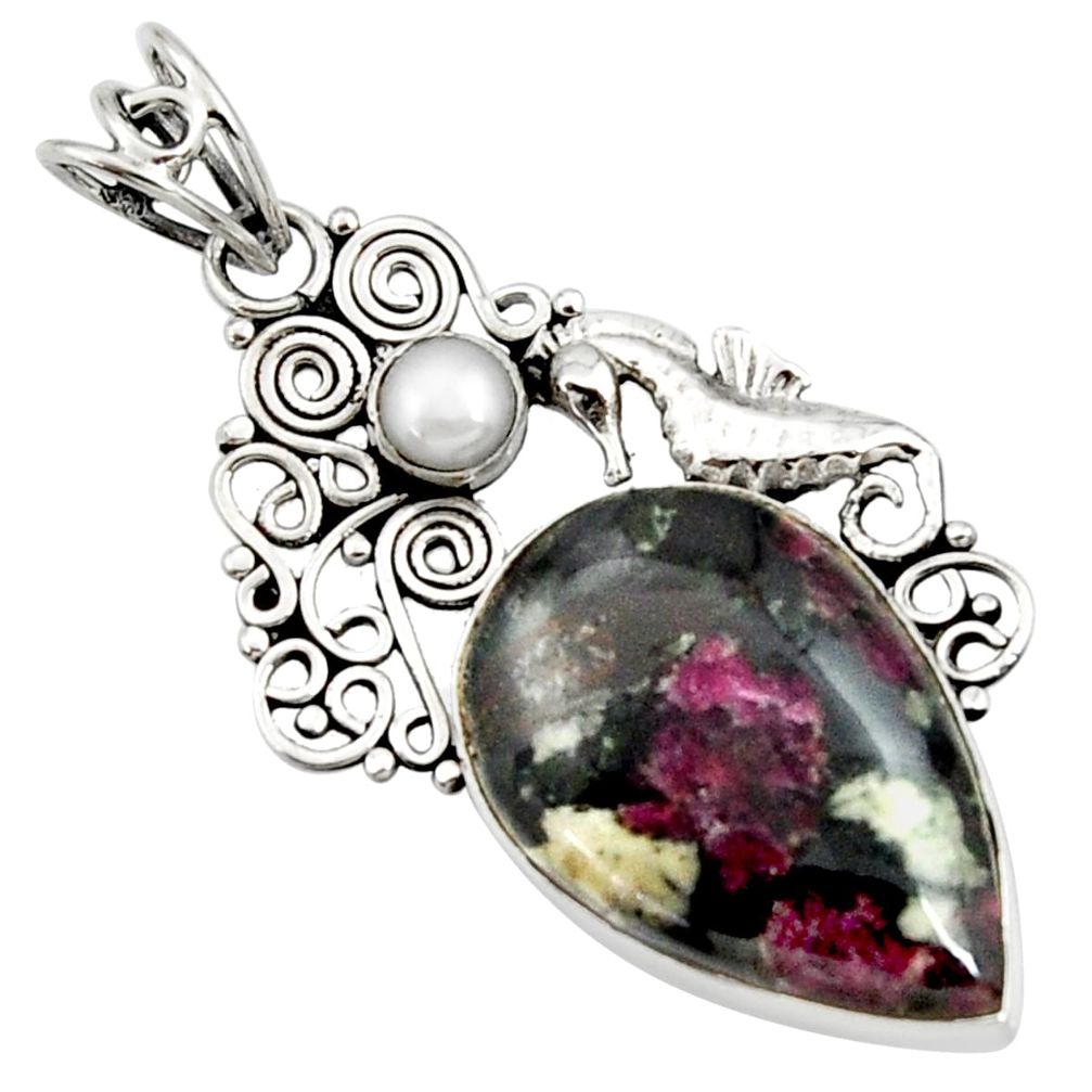 cts natural pink eudialyte white pearl seahorse pendant d44627