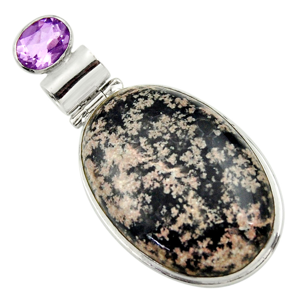 925 silver 25.60cts natural pink firework obsidian oval amethyst pendant r32231