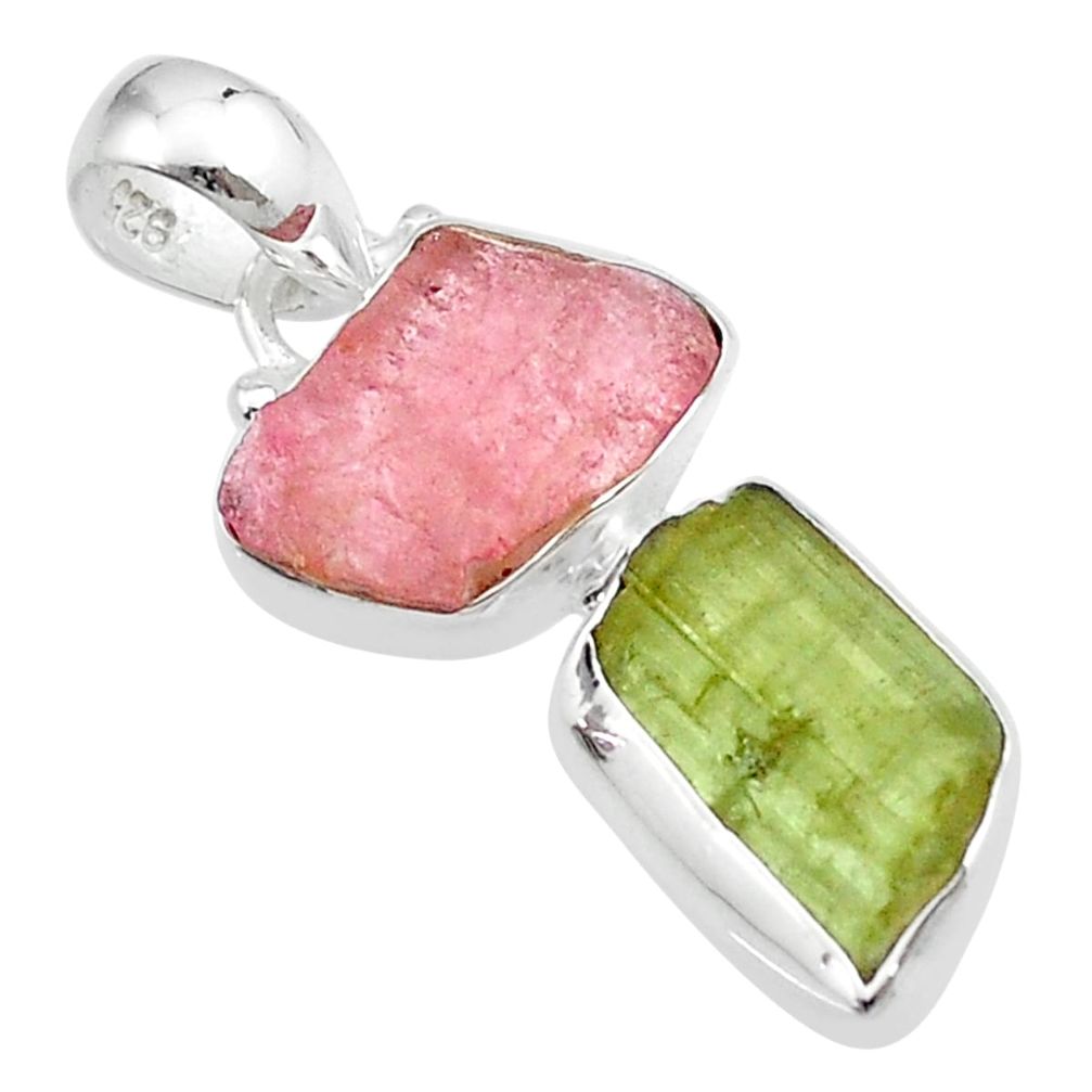 925 silver 8.23cts natural pink green tourmaline rough fancy pendant u26748