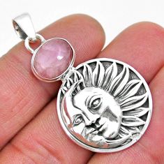 925 silver 4.82cts natural pink kunzite oval crescent moon star pendant y6396