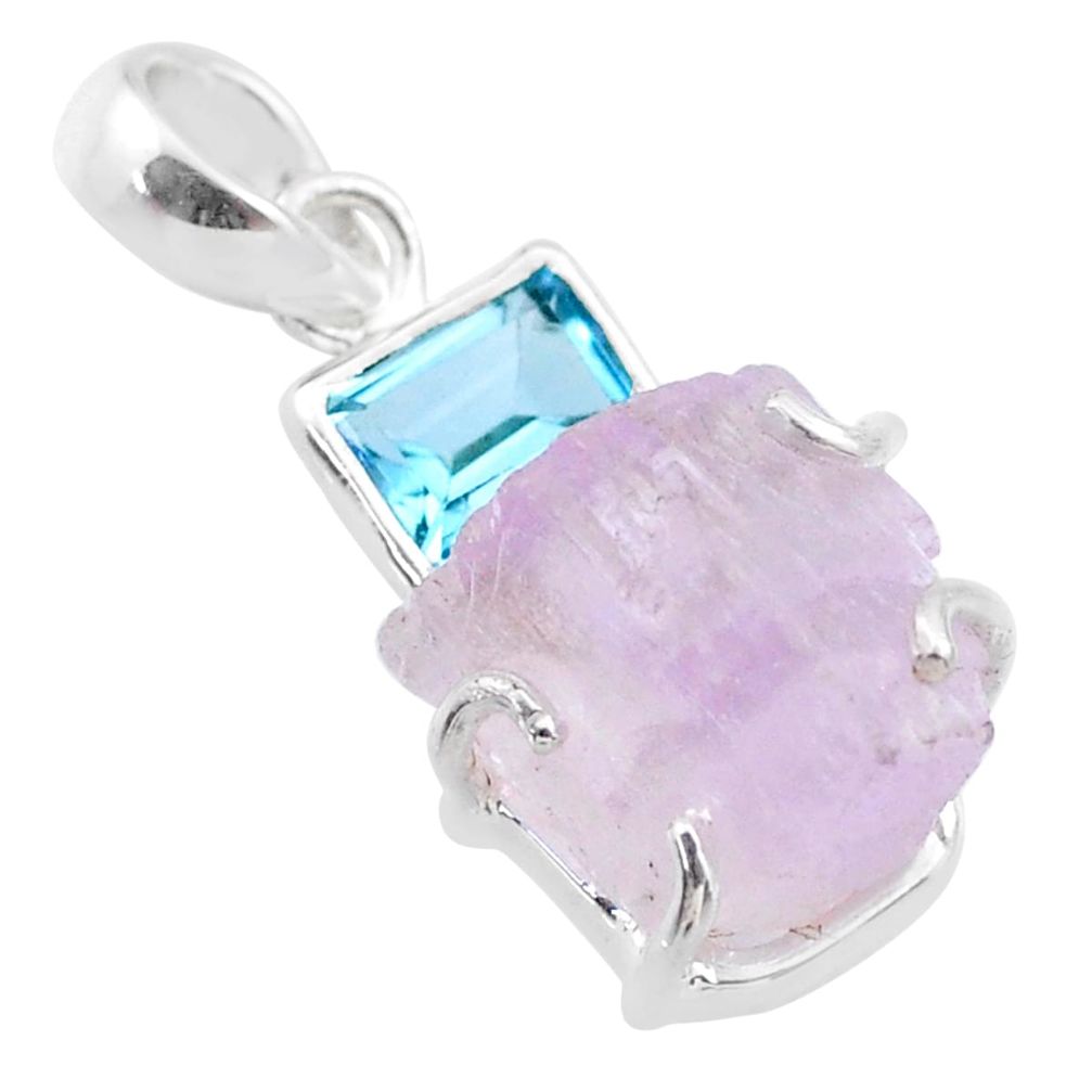 925 silver 14.12cts natural pink kunzite raw fancy blue topaz pendant t48014