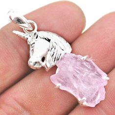 925 silver 13.77cts natural pink kunzite raw fancy horse pendant t48413