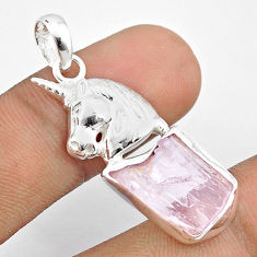 925 silver 10.58cts natural pink kunzite rough fancy horse pendant u26975