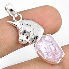 925 silver 9.67cts natural pink kunzite rough fancy shape unicorn pendant u26980