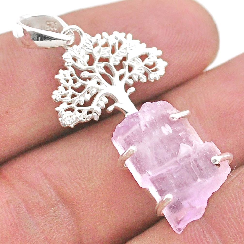 925 silver 12.91cts natural pink kunzite raw fancy tree of life pendant t48419