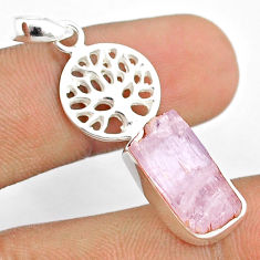 925 silver 8.66cts natural pink kunzite rough fancy tree of life pendant u27004