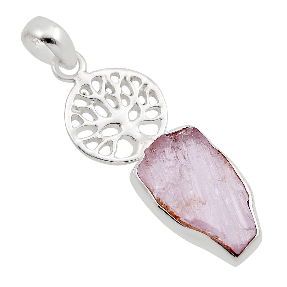 925 silver 7.67cts natural pink kunzite rough fancy tree of life pendant y87507