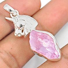 925 silver 11.42cts natural pink kunzite rough fancy unicorn pendant u26957
