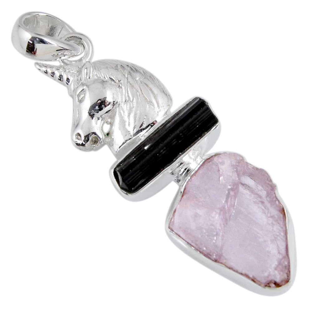 925 silver 13.84cts natural pink kunzite rough horse pendant jewelry r55537