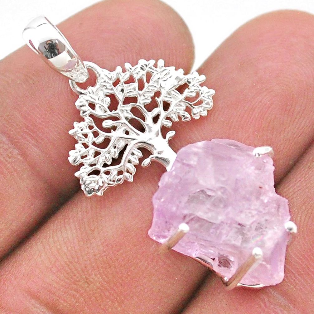 925 silver 13.24cts natural pink kunzite raw tree of life pendant t48403