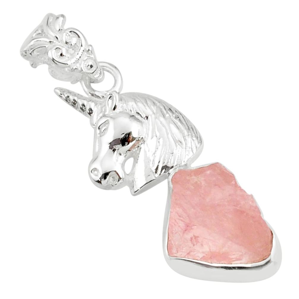 925 silver 7.67cts natural pink morganite rough fancy horse pendant r81028