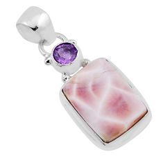 925 silver 6.72cts natural pink natrolite octagan purple amethyst pendant n32283