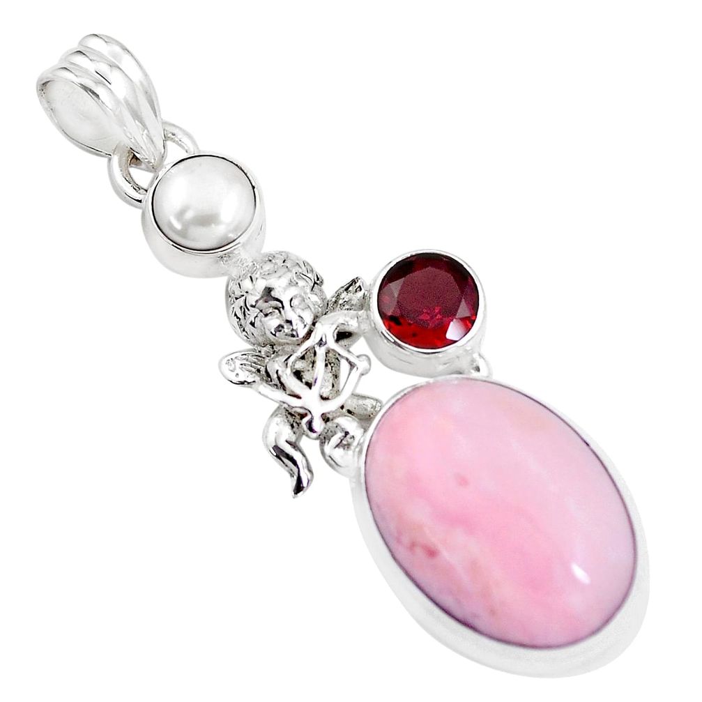 925 silver natural pink opal garnet pearl cupid angel wings pendant p16225