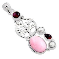 925 silver 10.33cts natural pink opal garnet pearl tree of life pendant n25265