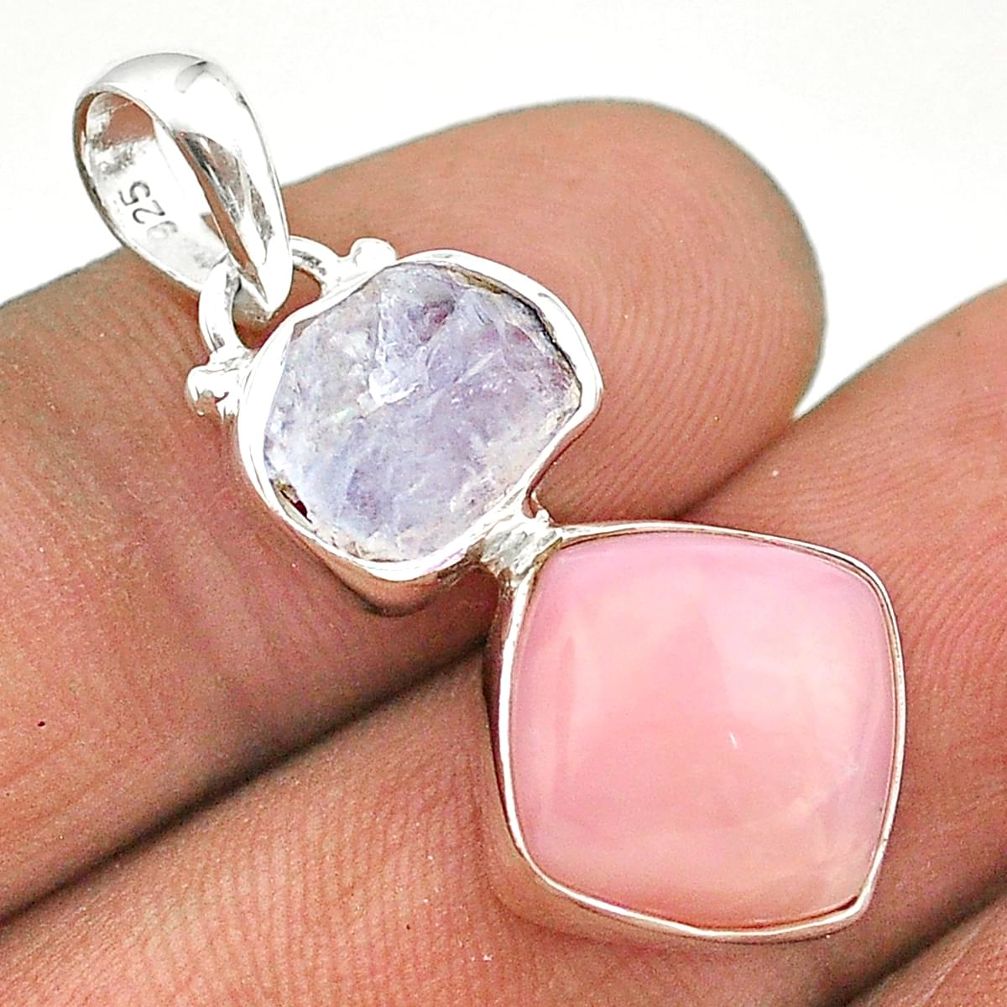 925 silver 9.86cts natural pink opal moonstone slice rough pendant t69859