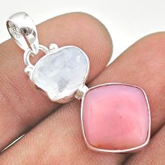 925 silver 9.83cts natural pink opal moonstone slice rough pendant t69864