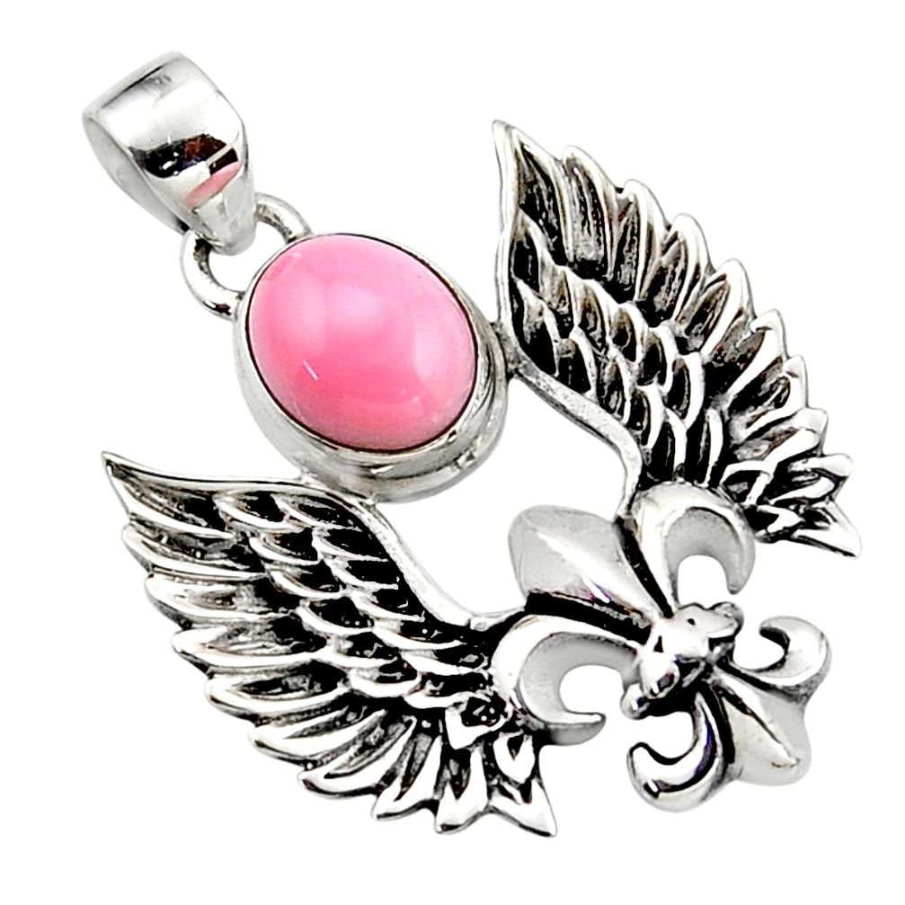 925 silver 4.36cts natural pink opal oval shape feather charm pendant r52867