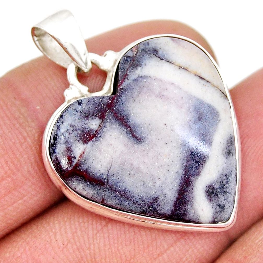 925 silver 17.42cts natural pink porcelain jasper (sci fi) heart pendant y9573