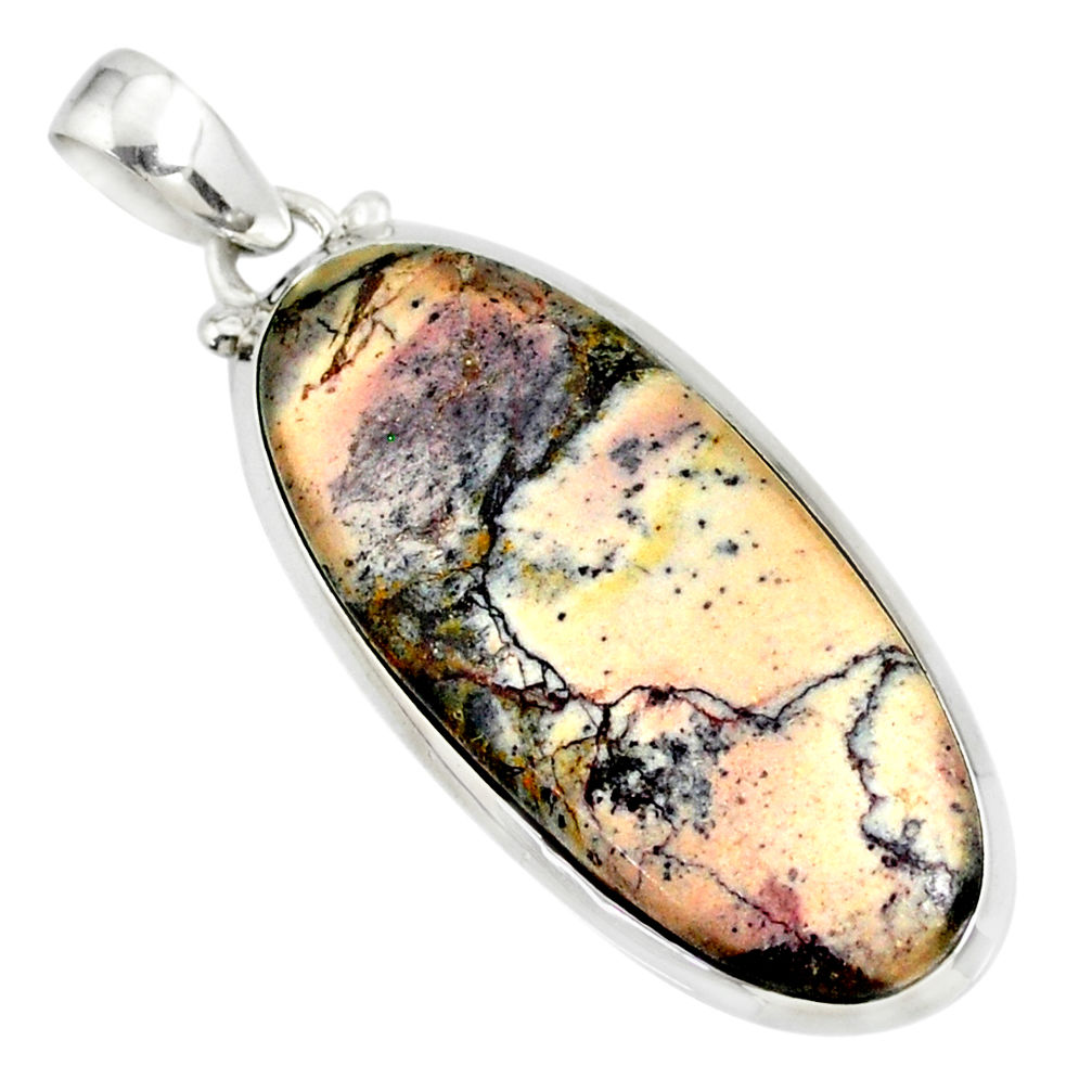 925 silver 18.88cts natural pink porcelain jasper (sci fi) oval pendant r81158