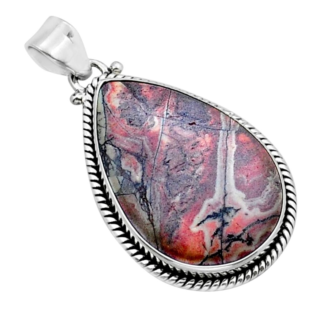 925 silver 24.95cts natural pink porcelain jasper (sci fi) pear pendant y15089