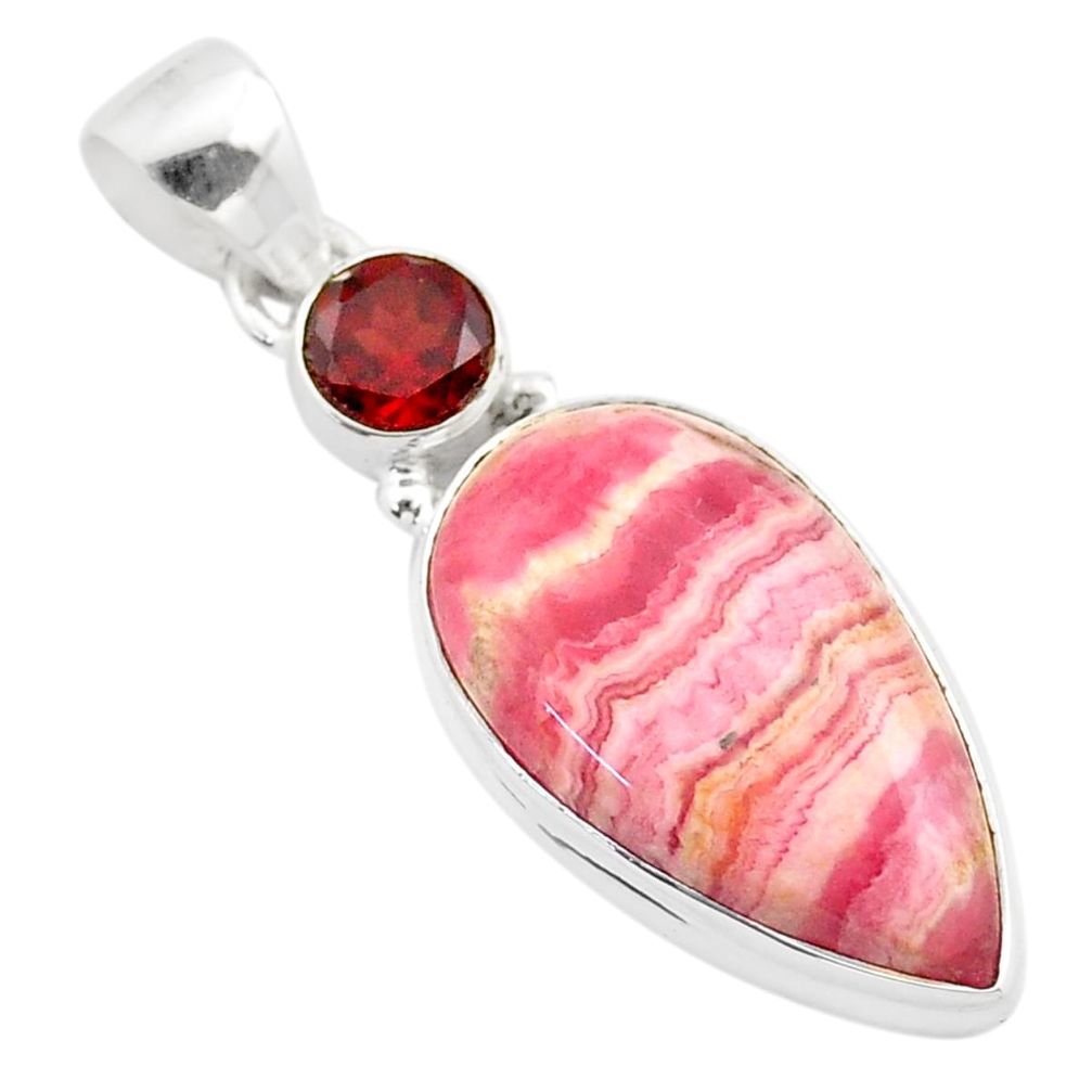 925 silver 16.06cts natural pink rhodochrosite inca rose garnet pendant t59308