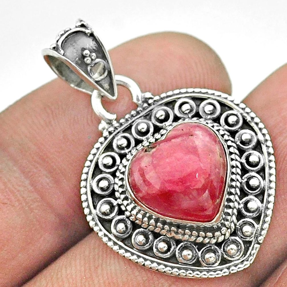 925 silver 5.16cts natural pink rhodochrosite inca rose heart pendant t56175