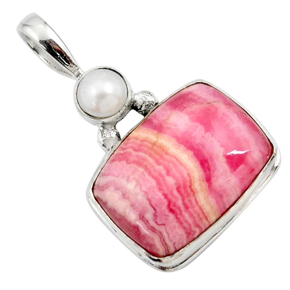 925 silver 19.72cts natural pink rhodochrosite inca rose pearl pendant r27927
