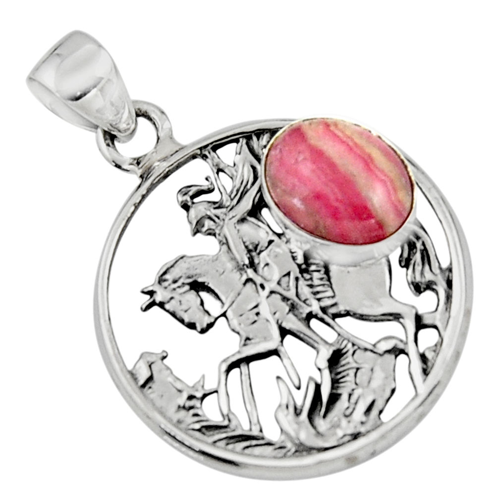 925 silver 4.50cts natural pink rhodochrosite inca rose unicorn pendant r52772