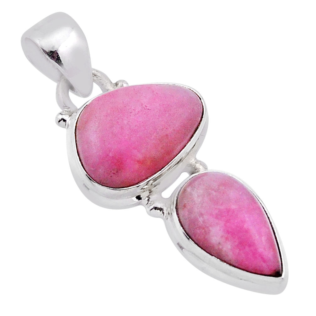 925 silver 6.45cts natural pink rhodonite in black manganese pear pendant n54053