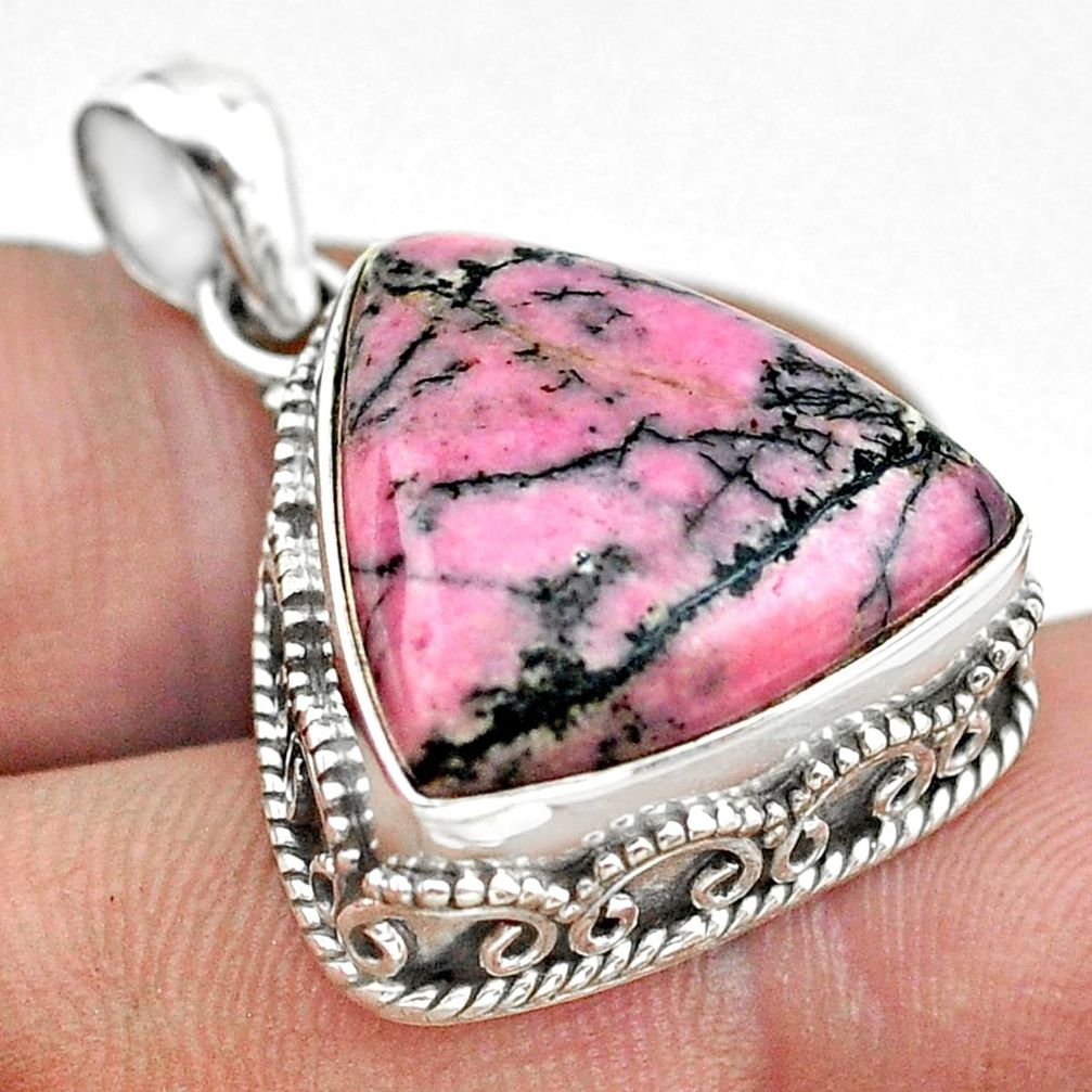 925 silver 19.83cts natural pink rhodonite in black manganese pendant t53693