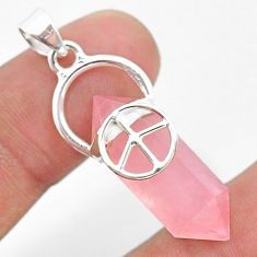 925 silver 13.13cts natural pink rose quartz double pointer peace pendant t35290