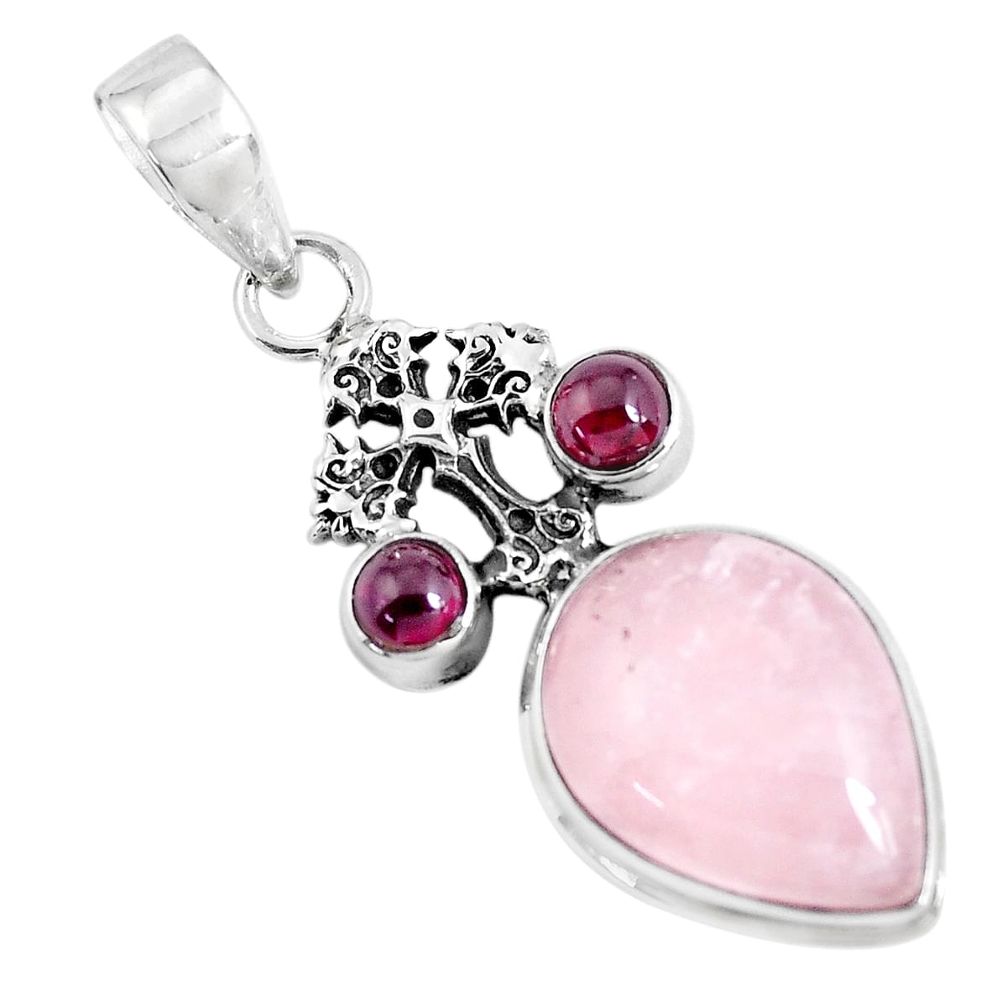 cts natural pink rose quartz garnet holy cross pendant p47293