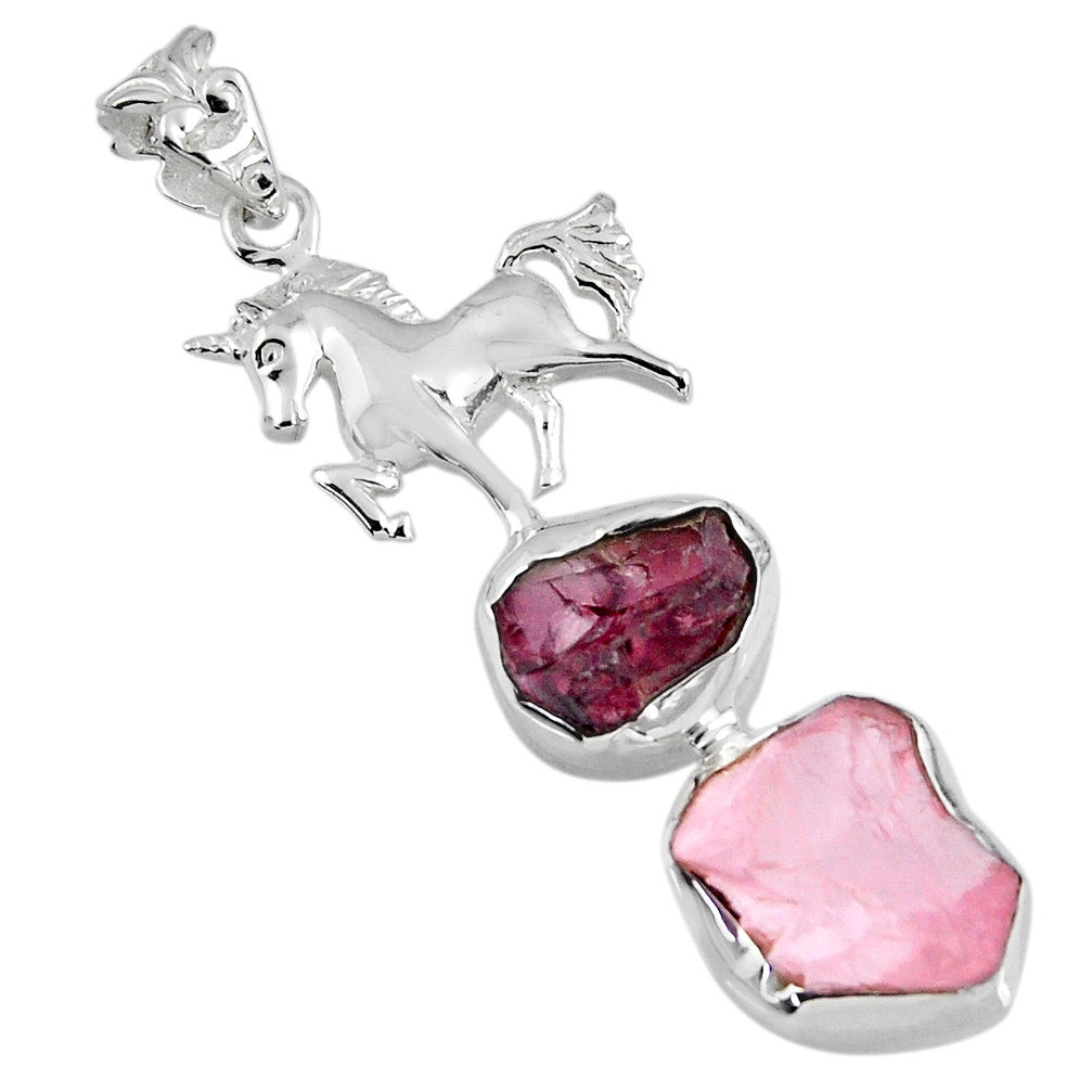 925 silver 12.72cts natural pink rose quartz rough fancy horse pendant r57055