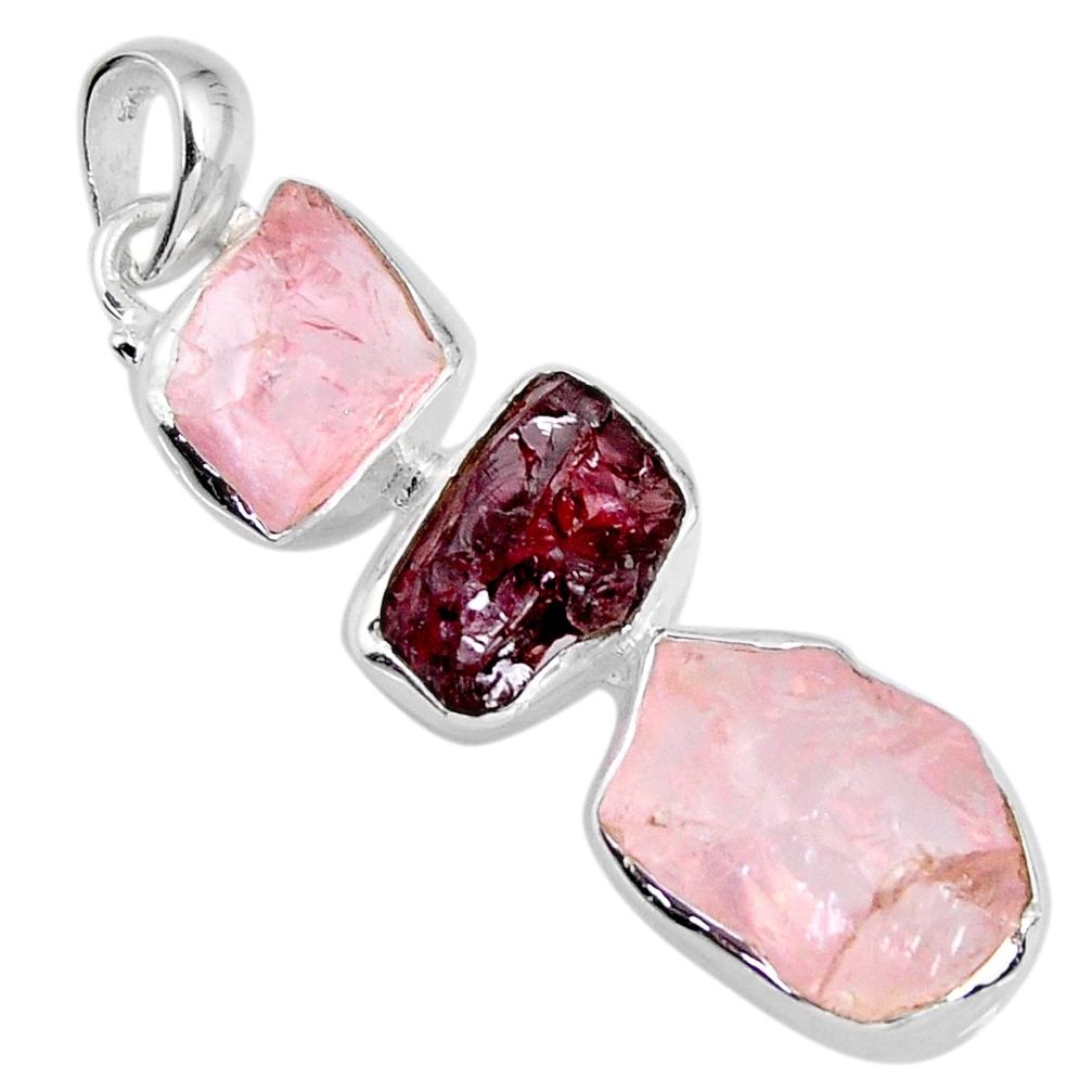 925 silver 17.22cts natural pink rose quartz rough garnet rough pendant r57036
