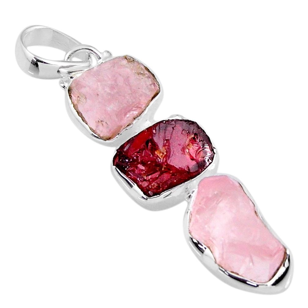925 silver 17.57cts natural pink rose quartz rough garnet rough pendant r57039