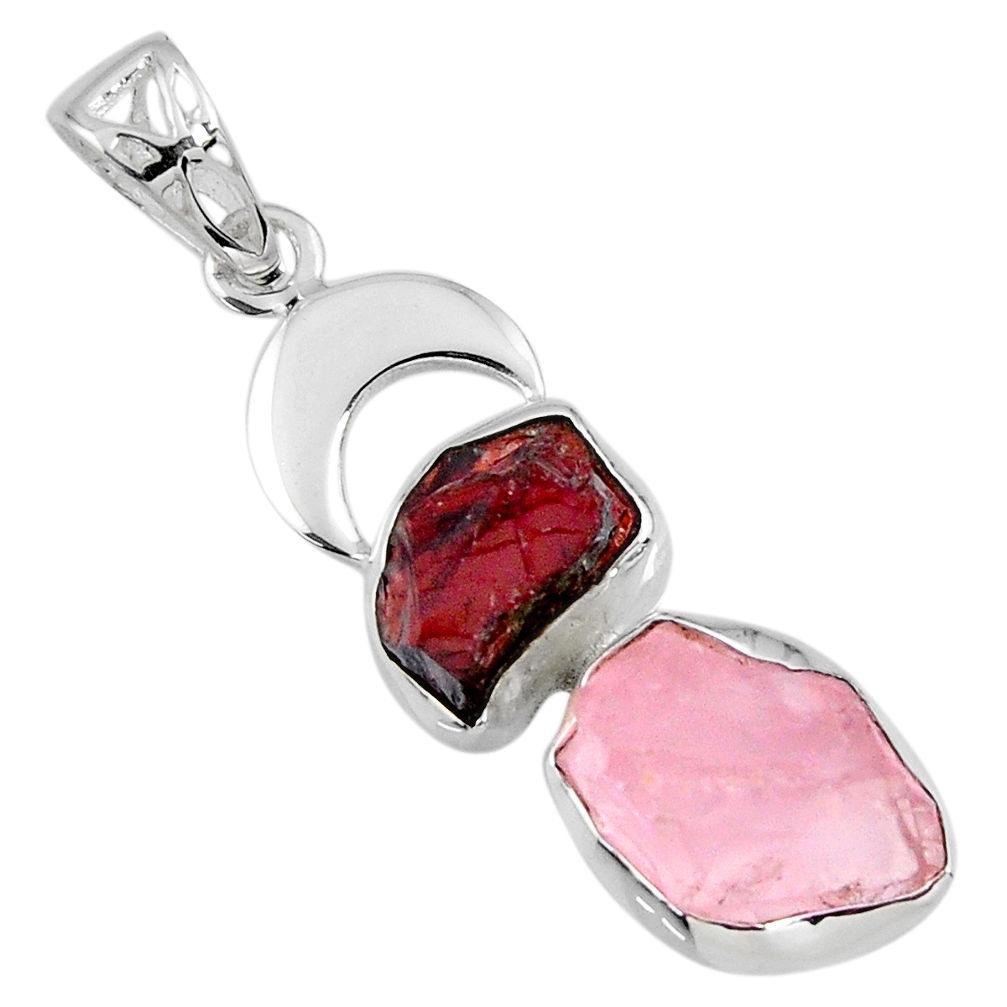 925 silver 11.30cts natural pink rose quartz rough garnet rough pendant r57057