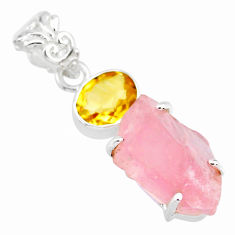 925 silver 15.31cts natural pink rose quartz raw yellow citrine pendant r83106