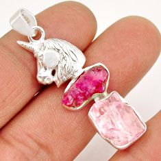925 silver 11.86cts natural pink rose quartz ruby rough horse pendant y2677
