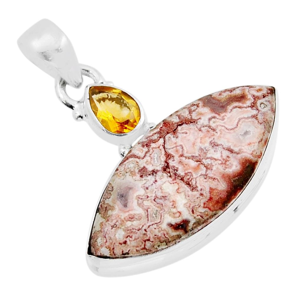 925 silver 15.89cts natural pink rosetta stone jasper citrine pendant y53443