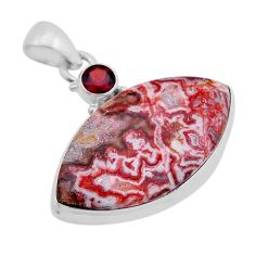 925 silver 22.33cts natural pink rosetta stone jasper red garnet pendant n51193