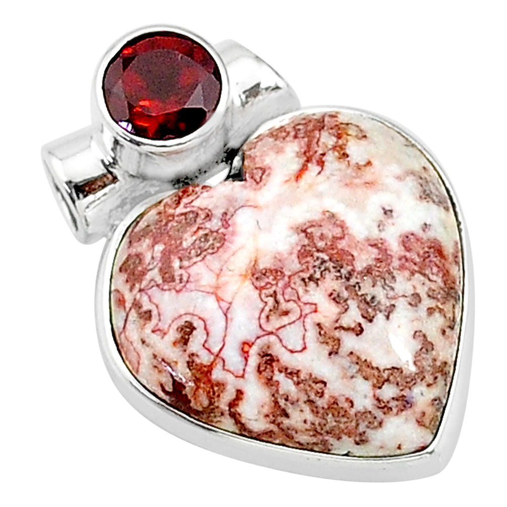 925 silver 13.15cts natural pink rosetta stone jasper red garnet pendant t13137