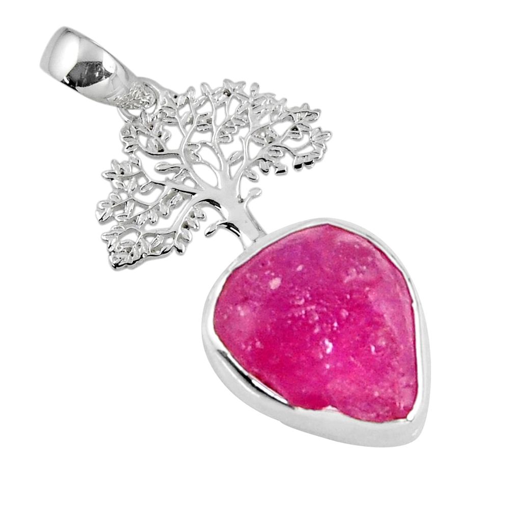 925 silver 6.69cts natural pink ruby rough fancy tree of life pendant r56834